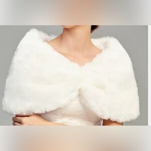 Wait For You Ivory Soft Faux Fur Collar Satin Lined Shawl Wrap